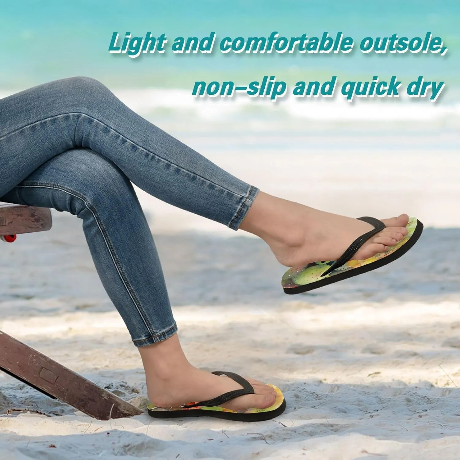 Womens Flip Flop Sandals Casual Summer Sandal, Mens Flip Flops for Beach Outdoor-Watercolor Cactus Print