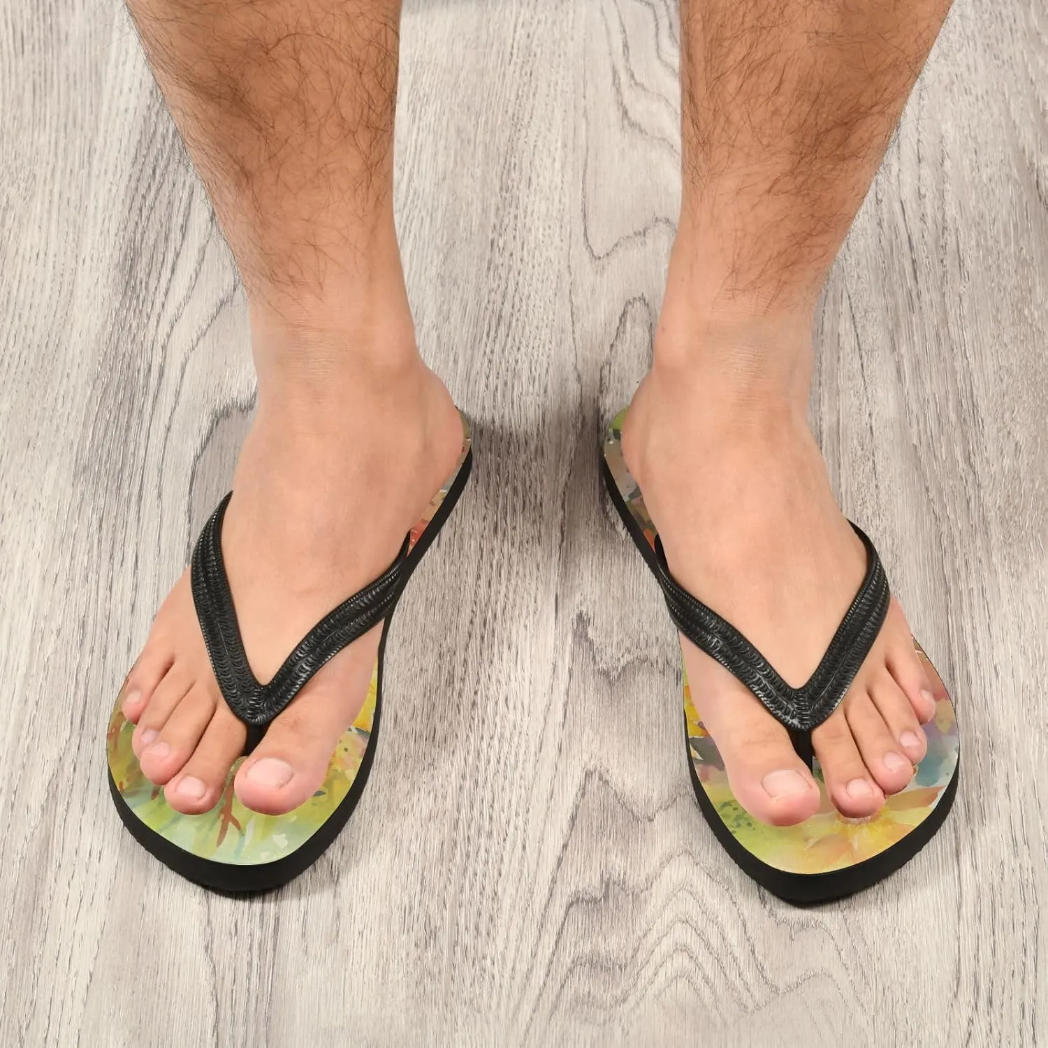 Womens Flip Flop Sandals Casual Summer Sandal, Mens Flip Flops for Beach Outdoor-Watercolor Cactus Print