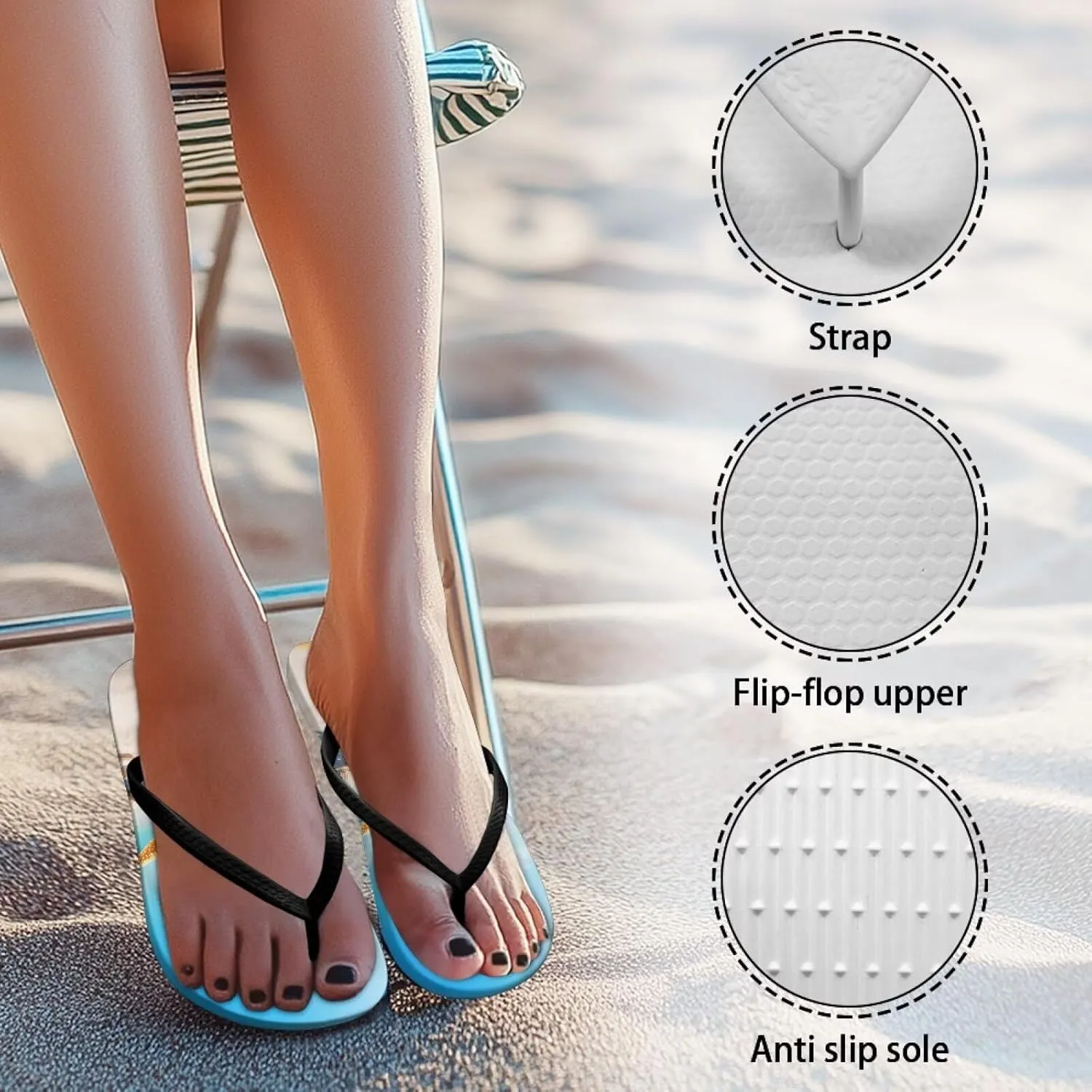 Women’s Flip Flop Summer Slippers Anti Slip Lightweight Soft Summer Slippers Beach Pool Bathroom Flat Slide Shoes