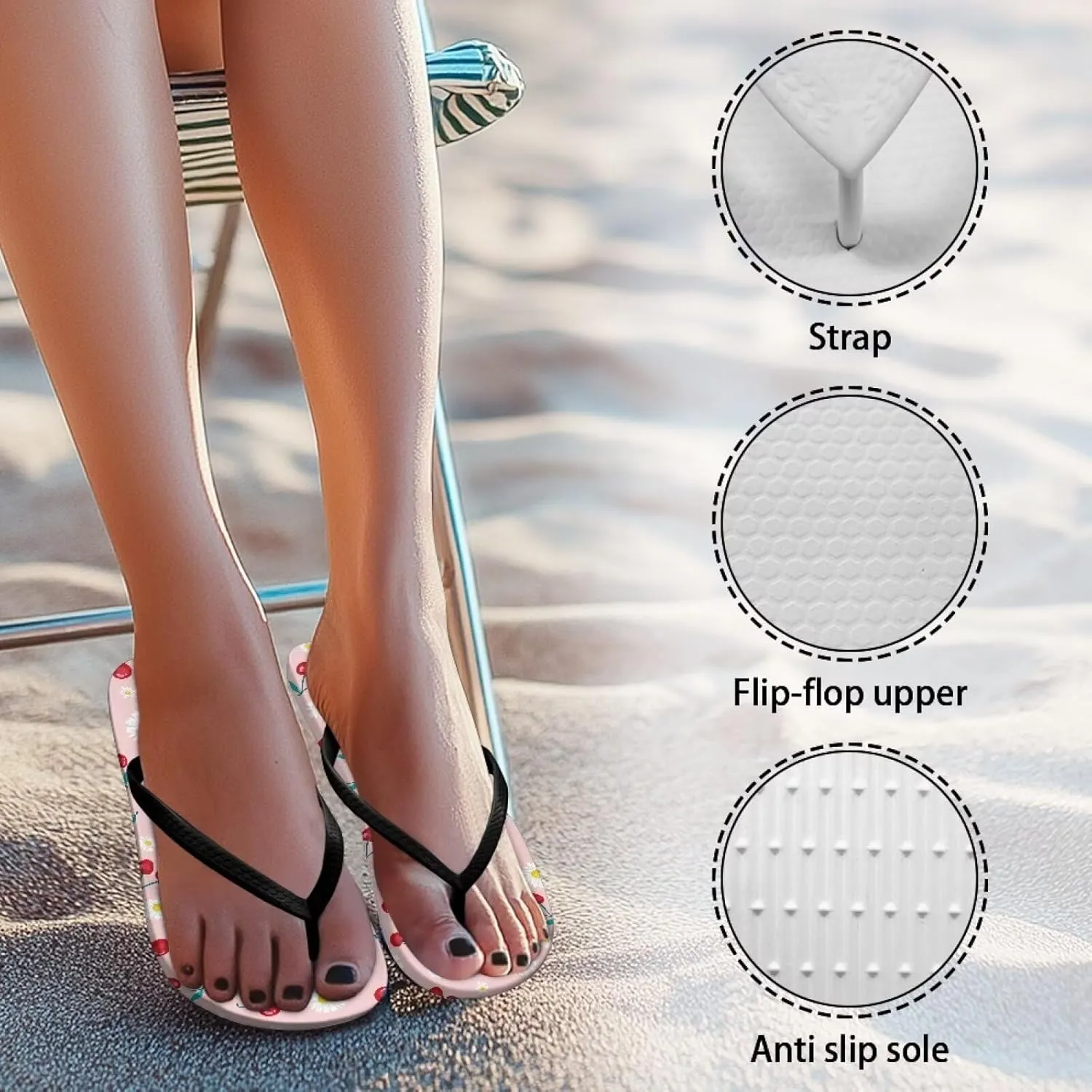 Women’s Flip Flop Summer Slippers Anti Slip Lightweight Soft Summer Slippers Beach Pool Bathroom Flat Slide Shoes
