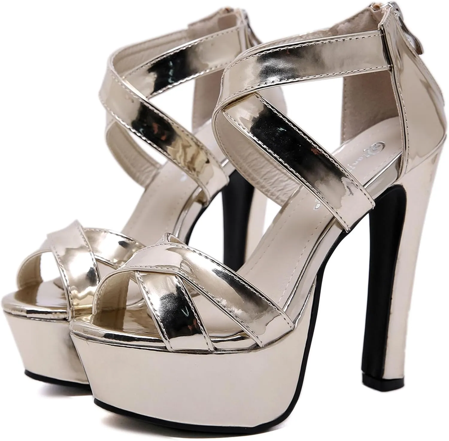 Womens High Heels Platform Sandals Peep Toe Chunky Heeled Strappy Sandals with Back Zip