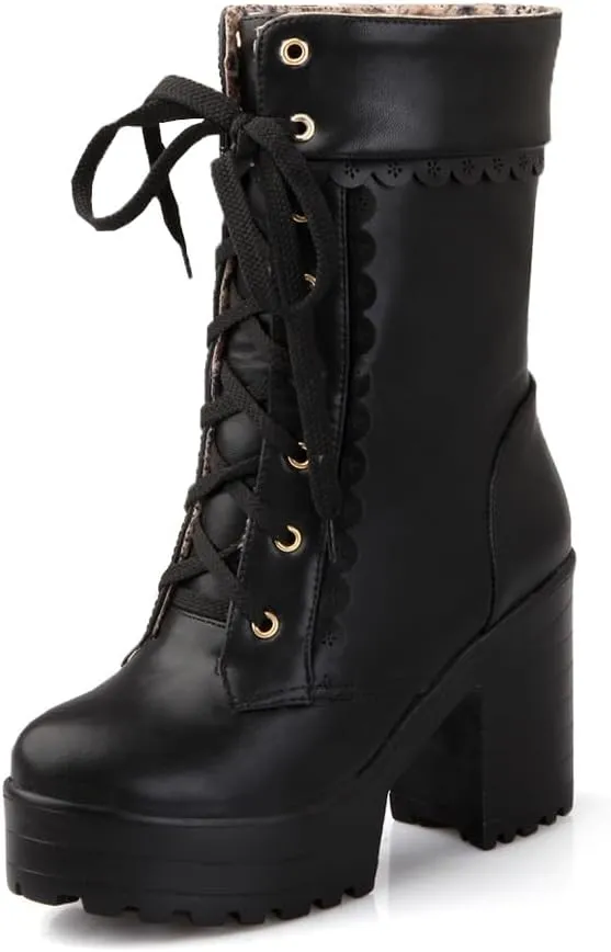 Women's Kawaii Cute Platform Boots, Lolita Dress Lace up Booties, Chunky Block Ankle Boots