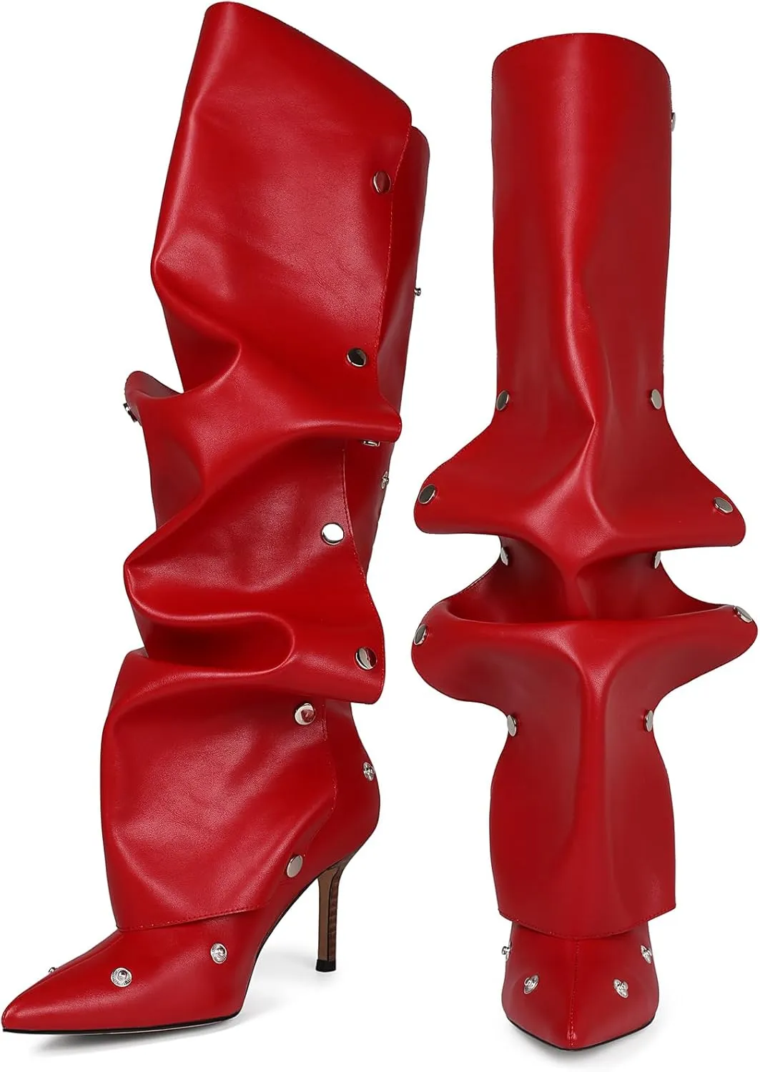 women's Knee High Boots Stiletto Boots Pointed Toe Heels knee high boots wide calf Detachable Snap-off Buttons Slouchy Boot