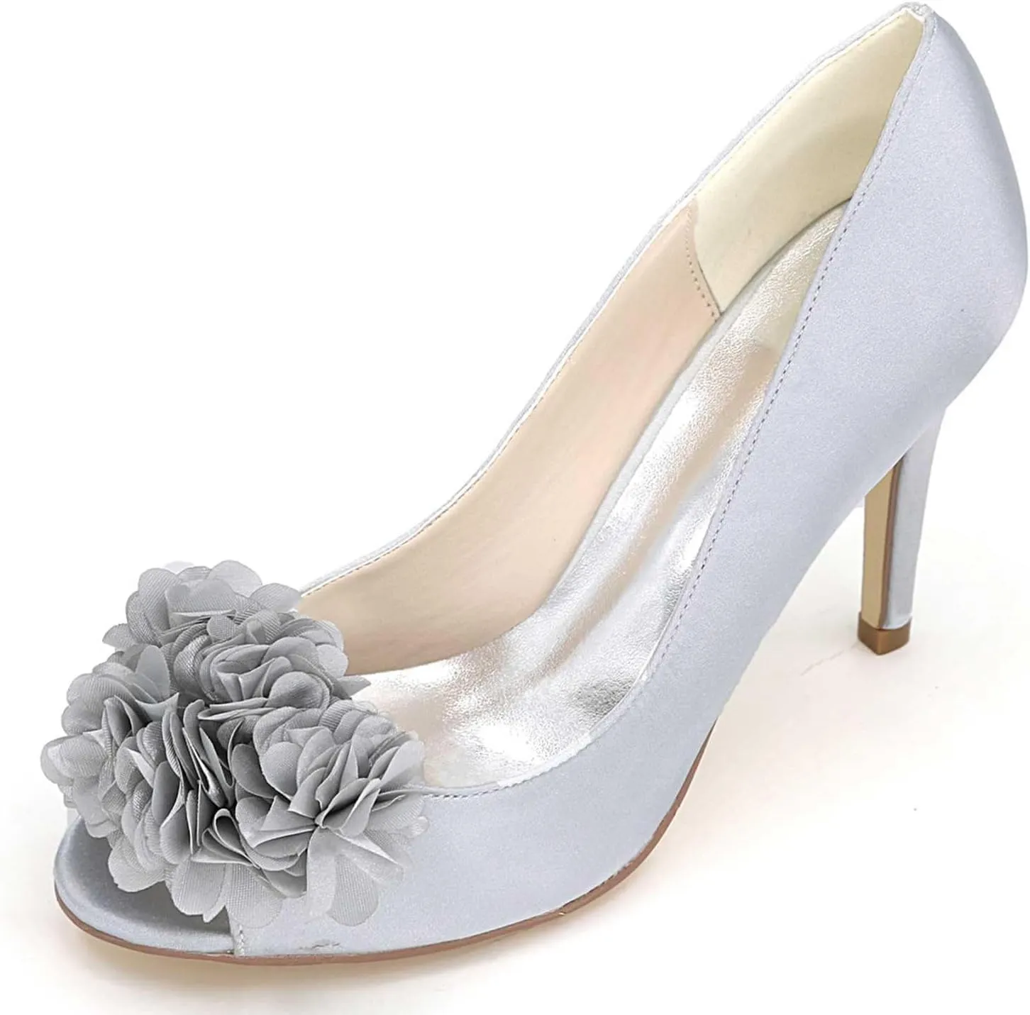 Women's Stiletto High Heels - Lace Satin Slip-On Open Toe Pumps for Classic Wedding & Party Dress Shoes