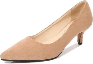 Women's Suede 1.96" Kitten Heel Pumps Pointed Toe Slip on Classic Low Heel Dress Comfort Office Daily Shoes Large Size 35-46