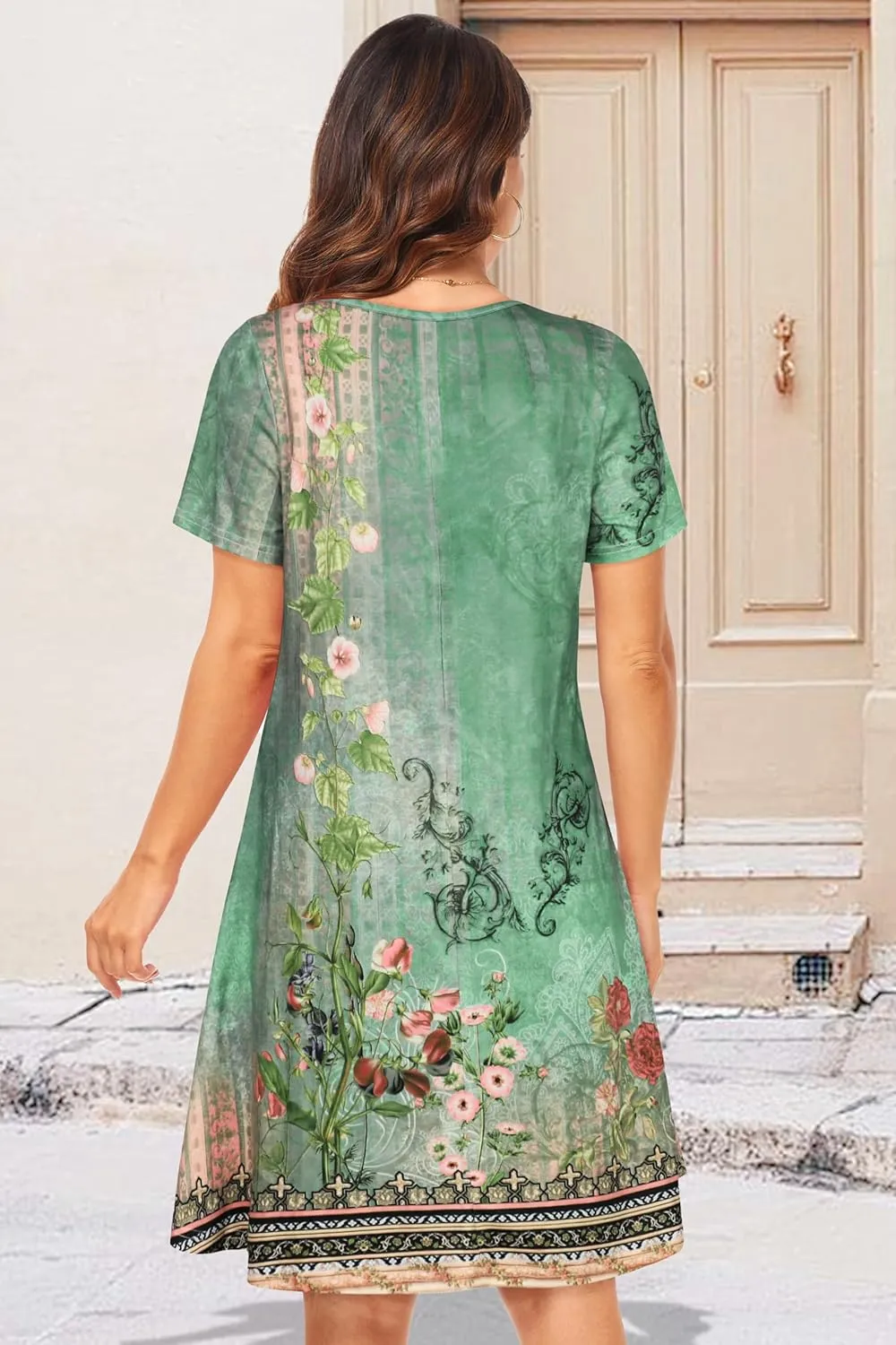 Womens Summer Dresses Beach Casual Loose Tshirt Floral Short Sleeve Flowy Pockets Sundresses