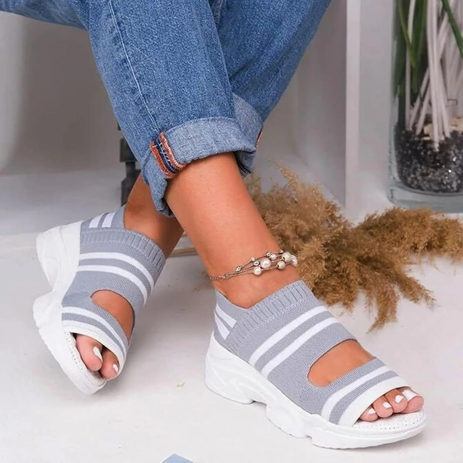 Womens Summer Sandals Orthopedic Sandal Ladies Slip On Walking Sandal Comfortable Platform Shoes Orthotic Sandals