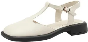Yawors Womens LC953 Belt Square Heels Slingback Cow Leather Flats Sandals