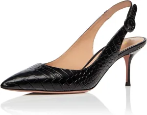 YDN Womens Kitten Low Heels Office Pumps Pointed Toe Leopard Print Comfy Shoes with Slingback Size 4-15
