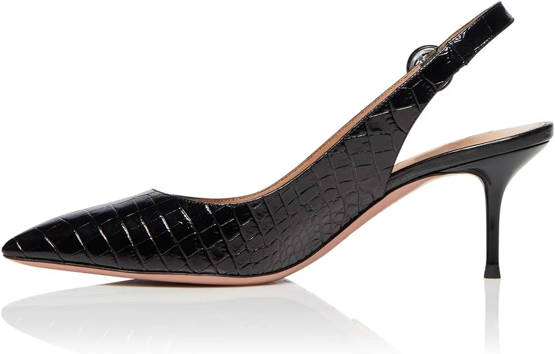 YDN Womens Kitten Low Heels Office Pumps Pointed Toe Leopard Print Comfy Shoes with Slingback Size 4-15