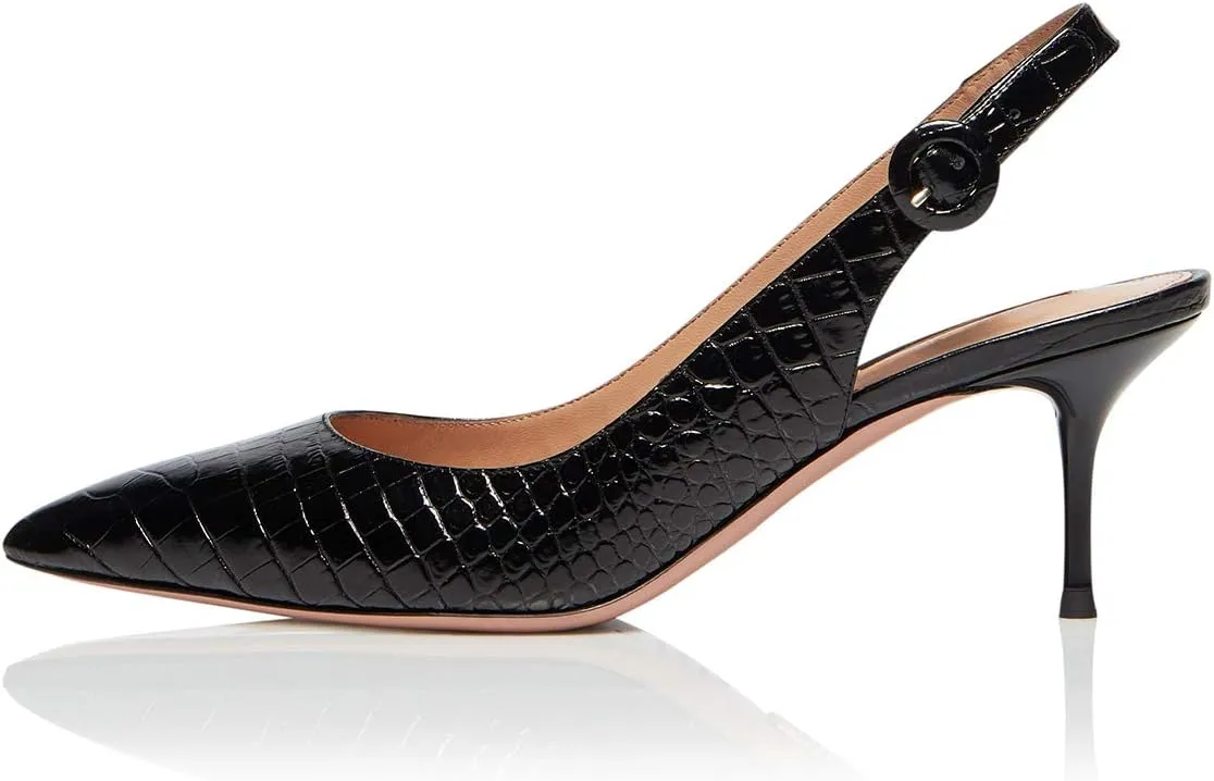 YDN Womens Kitten Low Heels Office Pumps Pointed Toe Leopard Print Comfy Shoes with Slingback Size 4-15