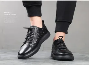 ZOOGEM Men's Crocodile Print Leather Casual Shoes Cowhide Crocodile Print Leather Shoes Non-Slip Casual Fashion Sneakers (Black-d,6.5)