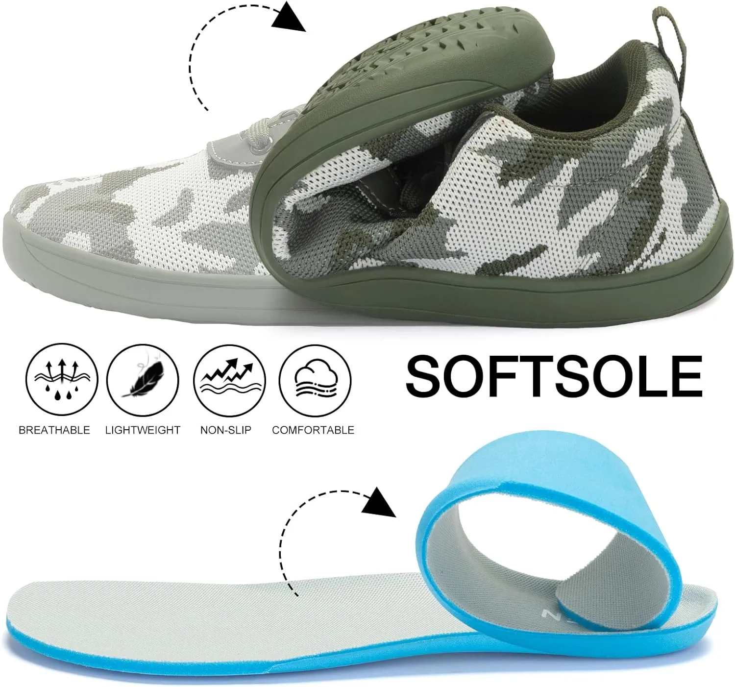 ZYEN Wide Toe Box Barefoot Shoes for Men Camo Walking Shoes Zero Drop Minimalist Sneakers Size 7-14