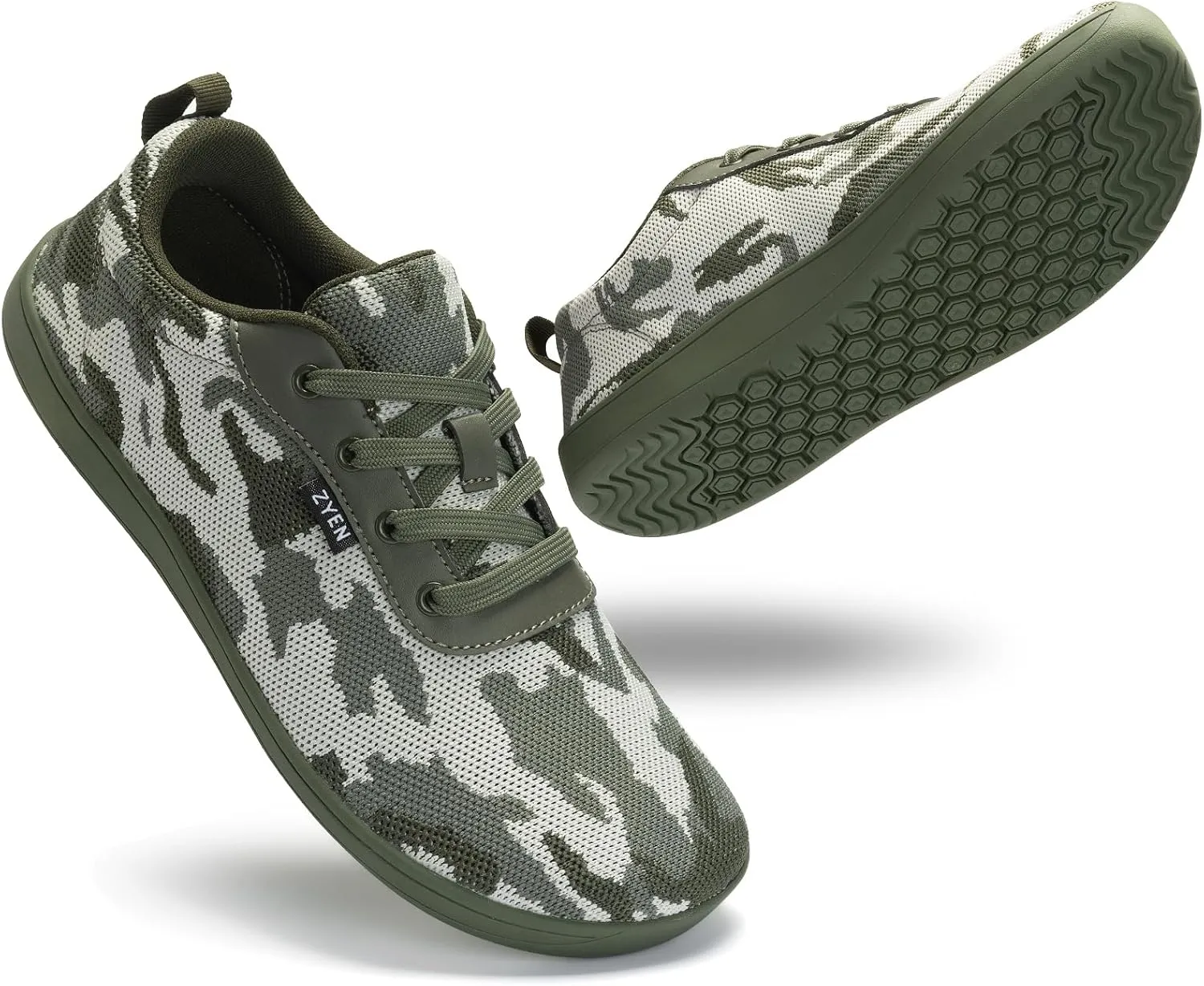 ZYEN Wide Toe Box Barefoot Shoes for Men Camo Walking Shoes Zero Drop Minimalist Sneakers Size 7-14