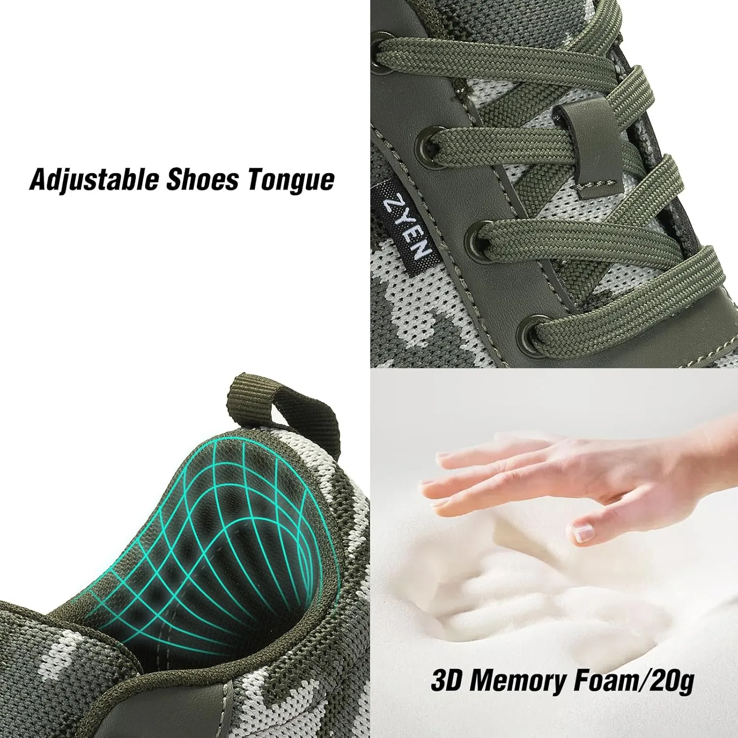 ZYEN Wide Toe Box Barefoot Shoes for Men Camo Walking Shoes Zero Drop Minimalist Sneakers Size 7-14